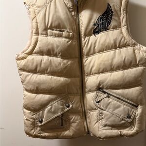 Womens Cream Puffer Vest with Harley Davidson Embroidered Detail